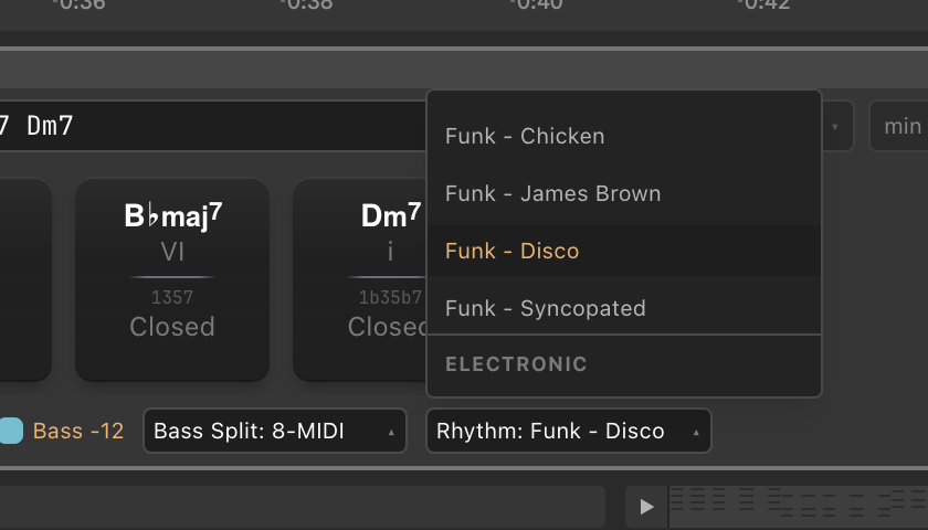 Harmonybeam extras — rhythm presets, bass notes, transpose, and more