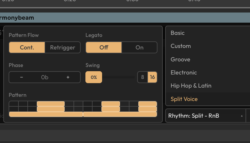 Harmonybeam extras — rhythm presets, bass notes, transpose, and more