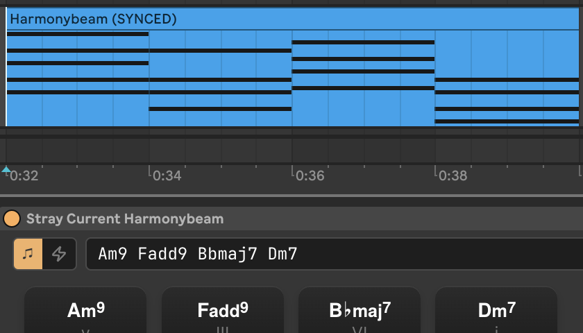 Harmonybeam chord notation mode in Ableton Live