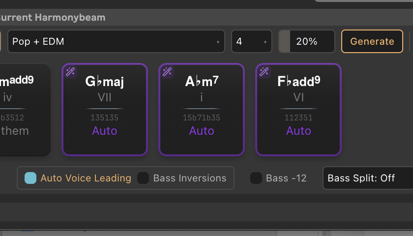 Harmonybeam prompt mode — generate chord progressions in one click